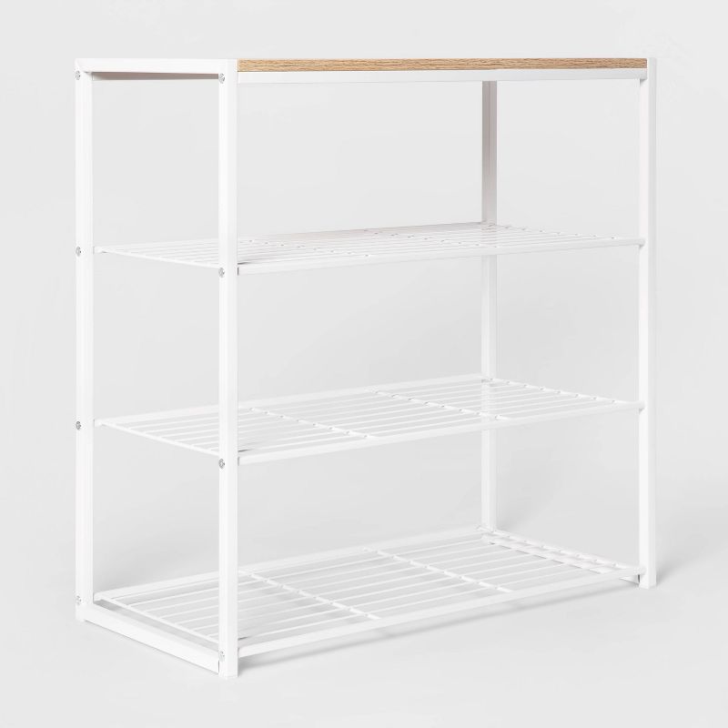 4 Tier Shoe Rack White Metal with Natural Wood - Brightroom&#8482;, 4 of 8