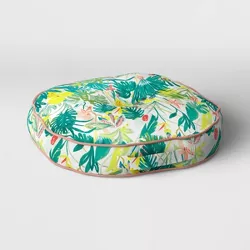 Opal Tropical Print Rounded Outdoor Floor Cushion DuraSeason Fabric™ White/Green - Opalhouse™