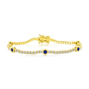 Bella Silver Sterling Silver, Bezel-Set CZ Gold Plated Bracelet - Sapphire - Gold - 7.5 Inch - 1 of 2
