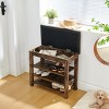 GlasFlength Shoe Racks 3 Tier Shoe Bench Entryway with Cushion Wood Bench with Shoe Storage for Entryway, Black, 24"*12"*22" - 3 of 4
