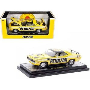 1971 Plymouth Barracuda 440 Yellow w/Gray & Black Top "Pennzoil" Ltd Ed to 6250 pcs 1/24 Diecast Model Car by M2 Machines - 1 of 3