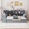 TIRAMISUBEST Twin/Full Size Daybed With 3 Drawers, USB Ports and Desk, Wooden Daybed Frame Sofa Bed with Storage Bookcase Headboard - 2 of 4