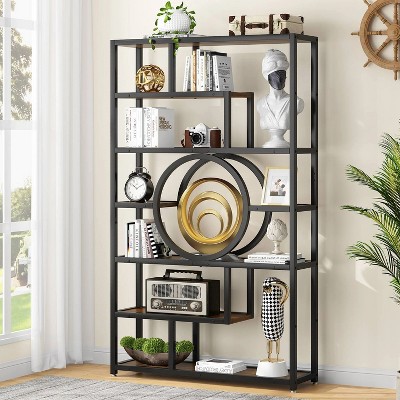 Hommoo 72 Inch 8-Tier Industrial Bookshelf Brown