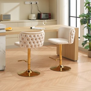 A&A Furniture,Swivel Barstools Adjusatble Seat Height With Gold-plating Base, Classic Velvet Upholstered Bar Stools ， Set of 2 - 1 of 4