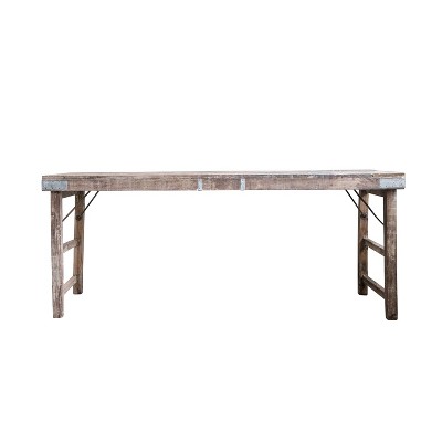 Storied Home Tin Patch Folding Table Brown: Reclaimed Wood, Industrial Charm, Seats 6-8