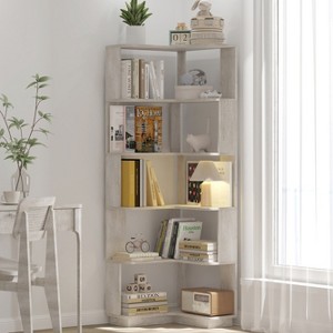 GDFStudio Mire 6-Tier Wooden L-Shaped Corner Bookcase with Open Shelves, Anti-Drop Panle and Anti Tipping Device - 1 of 4