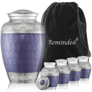 Reminded Set of 5 Etched Cremation Urns for Human Ashes - 1 Adult + 4 Keepsake Token Size - 1 of 4