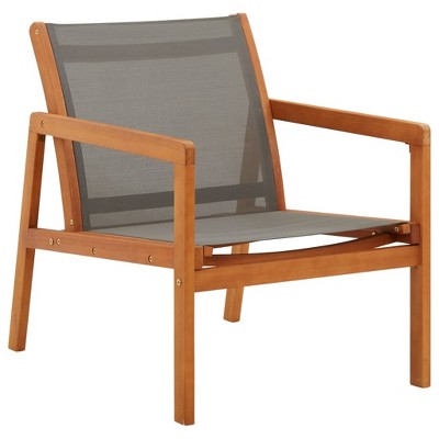 vidaXL Solid Eucalyptus Wood Gray Lounge Chair - Stylish Outdoor Weather-Resistant Patio and Garden Furniture with Breathable Textilene, Easy Assembly