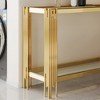 KIGFTSOD Top & Bottom Double Layer Tempered Glass Console Table with Mirror-Finished Stainless Steel Frame - 3 of 4