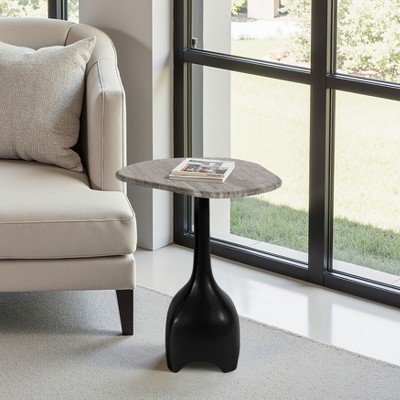 Modern Contemporary Accent Table with Marble Top and Sculpted Stone Aluminum Metal Base
