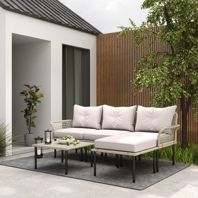 Cream White 5-Piece Outdoor Patio Furniture Set with Cushions