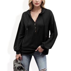 Anna-Kaci Women's Hoodie with Button Detail and Adjustable Drawstring for Everyday Looks - 1 of 4