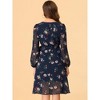 Allegra K Women's Boho Floral V Neck Tie Waist Long Sleeve Chiffon Wrap Midi Dress - 4 of 4