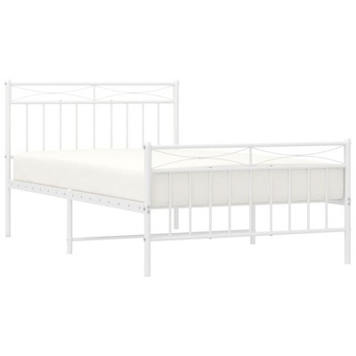 vidaXL Classic Design White Metal Bed Frame with Underbed Storage Space, Headboard and Footboard