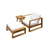 Acacia Wood Outdoor Lounge Set, Patio Furniture Sets 3 Piece With Chair & Ottoman & Table, Patio Set With Cushion-Cuddlewood - 3 of 4