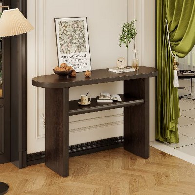PAGED Modern Minimalist Console Table for Entryway with Adjustable Feet, 2-Tier Storage Entryway Table with Rounded Edges, Entryway Sofa Table