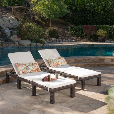 Multibrown and Cream Adjustable Outdoor Iron Frame Chaise Lounger with Cushions