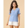 Allegra K Women's Button V Neck Full Placket Short Sleeve Floral Top - 2 of 4