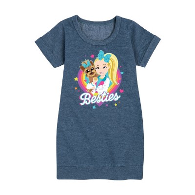 JoJo Siwa Besties Graphic Short Sleeve Fleece Dress - Heather Navy - Medium