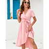 Coolmee Women Maternity Dress Cross V Necks Lantern Short Sleeve Tie High Waist A-Line Irregular Hem Summer Midi Dress - 4 of 4