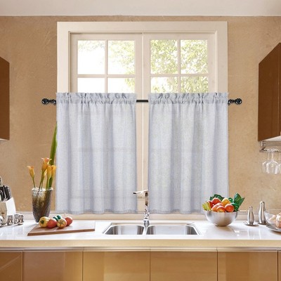 Faux Linen Textured Semi-Sheer Kitchen Tier Curains