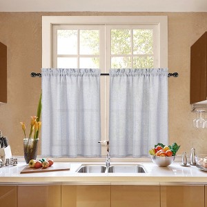 Faux Linen Textured Semi-Sheer Kitchen Tier Curains - 1 of 3