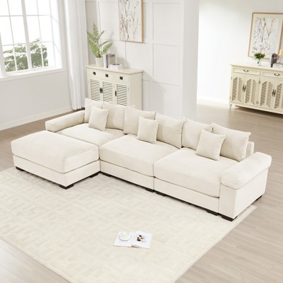 Aukfa Oversized 130" Modular Corduroy Sofa Set - Reversible Sectional Couch with Ottoman, Fabric Upholstery for Living Room