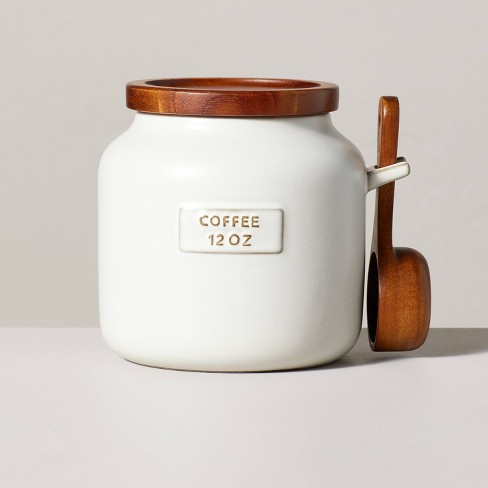 12oz Stoneware Coffee Canister With Wood Lid & Scoop Cream/brown - Hearth &  Hand™ With Magnolia : Target