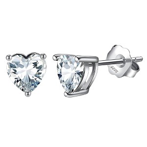 Birthstone Heart Earrings for Women by Ginger Lyne 6mm CZ Solitaire Stud Earrings Sterling Silver - 1 of 4