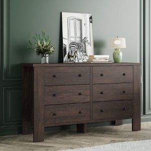 Whizmax Dresser for Bedroom with 6 Drawers, Wood Drawer Dresser with Metal Handle, Chest of Drawers for Bedroom, Living Room, Hallway, Home Office - 1 of 4