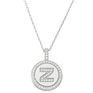 Bella Silver Sterling Silver Micro Pave Circle "Z" 18" Pendant Necklace  - Silver - 1 of 2