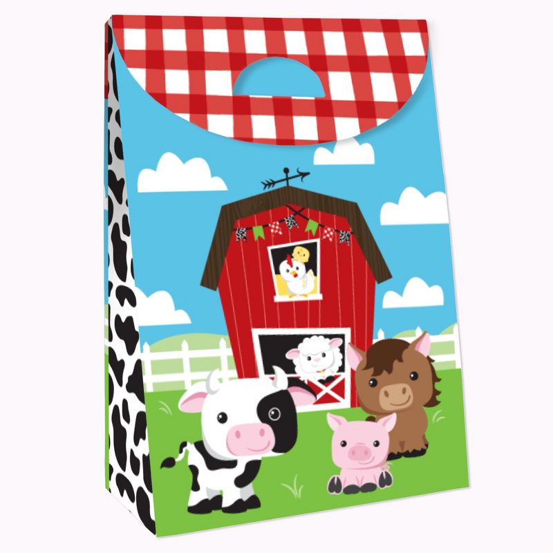 Big Dot of Happiness Farm Animals - Barnyard Baby Shower or Birthday Gift Favor Bags- Party Goodie Boxes - Set of 12, 3 of 9