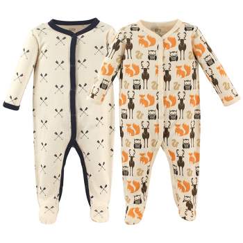 Hudson Baby Infant Boy Cotton Snap Sleep and Play 2pk, Cream Forest
