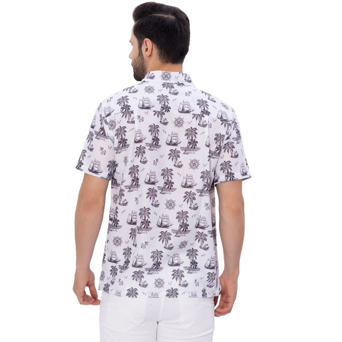 HAPPY BAY Men's Hawaiian Shirts Short Sleeve Button Down Shirt Mens Holiday Shirts Linen Effect Summer Casual Holiday Aloha Shirts XXL Black,Tree - thumbnail 2