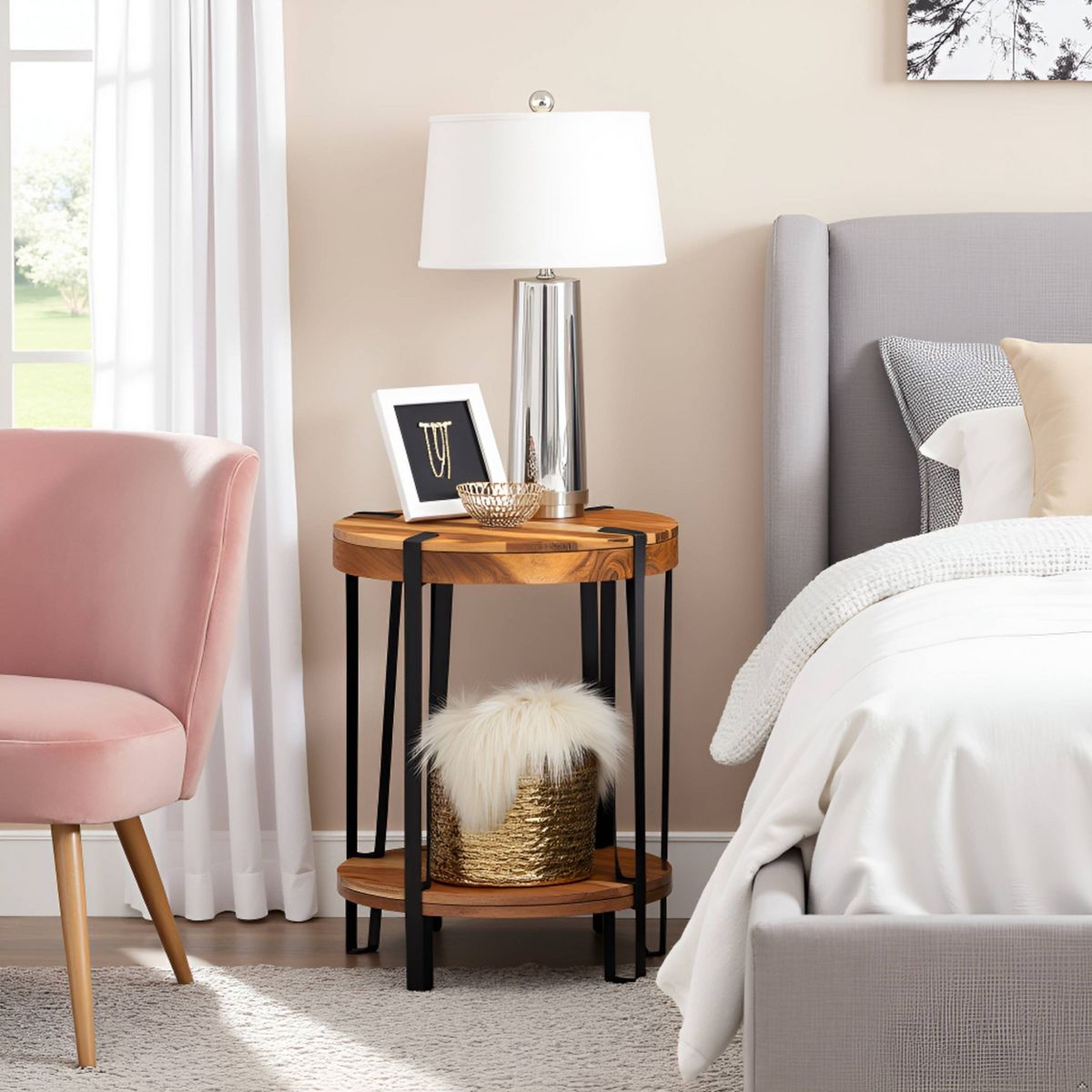 Alaterre Furniture 21" Ryegate Natural Brown Live Edge Solid Wood Round End Table Metal And Wood - thumbnail 7