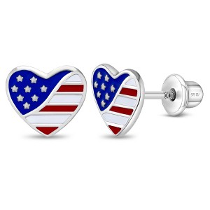 Girls' Patriotic Heart Screw Back Sterling Silver Earrings - In Season Jewelry - 1 of 1