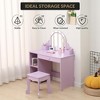 COZONY Kids Vanity with Mirror & Stool, Adjustable Brightness, Storage Drawer & Shelves, for Girls Ages 3–9 - 4 of 4