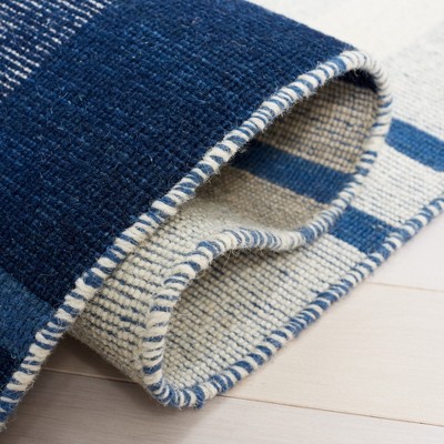 Blue and Beige Flat Woven Wool Striped 8' x 10' Area Rug