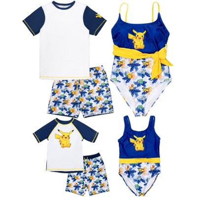 Pokemon Pikachu Little Girls One Piece Bathing Suit Blue 7-8 — фото 5