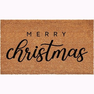 HomeRoots 17" X 29" Natural and Black Coir Merry Christmas Outdoor Christmas Door Mat - 1 of 3