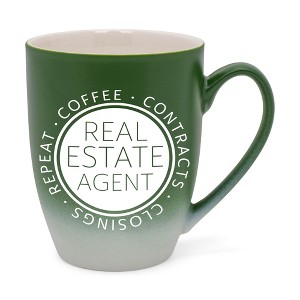 Elanze Designs Coffee Contracts Closings Real Estate Agents Two Toned Ombre Matte Green and White 12 ounce Ceramic Stoneware Coffee Cup Mug - 1 of 4