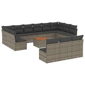 vidaXL Patio Sofa Set with Cushions Outdoor Furniture 14 Piece Poly Rattan - Gray - 1 of 4