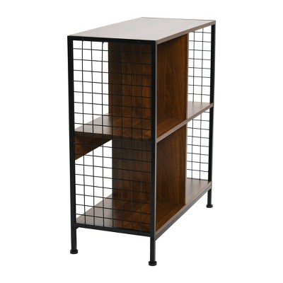 Mid-Century Walnut and Black 4-Cube Storage Bookshelf