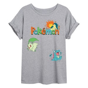 Women's - Pokémon - Chikorita, Cyndaquil, Totodile Oversized Graphic T-Shirt - 1 of 4