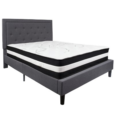 Flash Furniture Roxbury Panel Tufted Upholstered Platform Bed and Pocket Spring Mattress