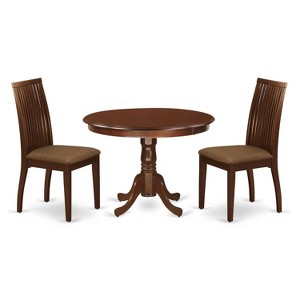 3-Piece Mahogany Finish Solid Wood Top - Round Dining Room Set - Seats 4 - 1 of 4