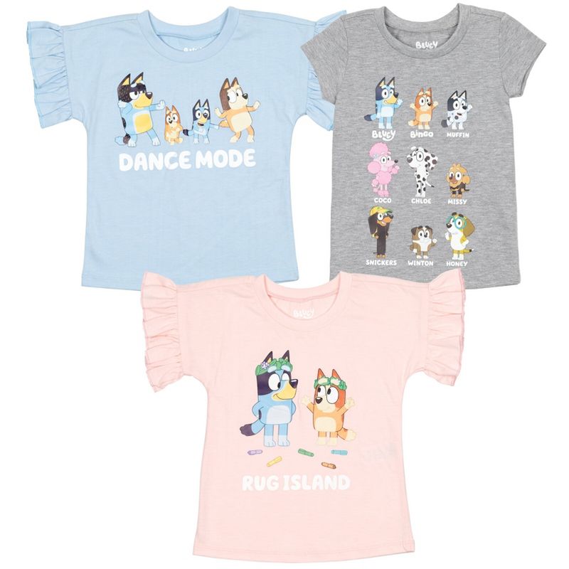 Bluey Bingo Girls 3 Pack Graphic T-Shirts Little Kid to Big Kid, 1 of 7