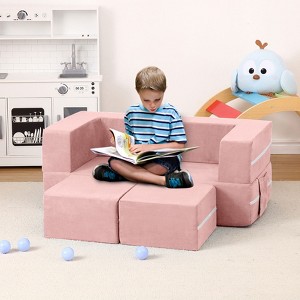 3 Pcs Toddler Couch, Modular Kids Play Couch with Armrest, Kids Fold Out Couch Toddler Playroom Essentials for Classroom Bedroom - 1 of 4