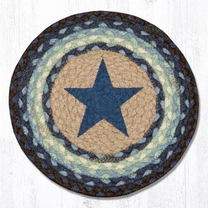 Earth Rugs Round Jute Trivet 10"x10" – Blue Star Print with Braided Natural Fiber Design - 1 of 3