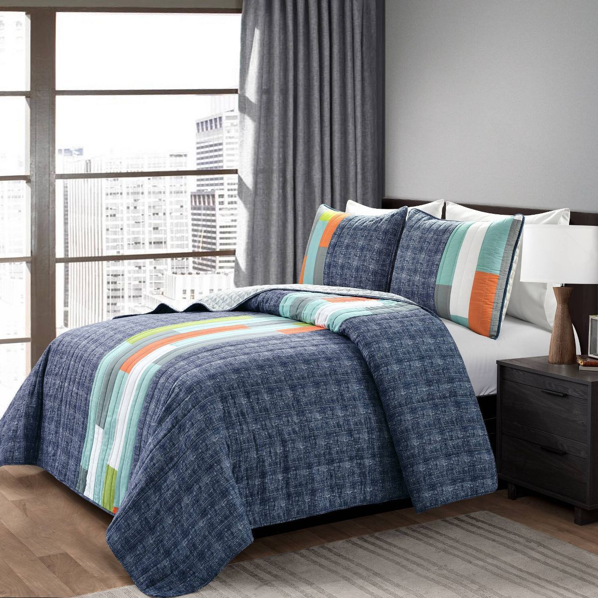 Shelly Stripe Quilt Set - Lush Décor